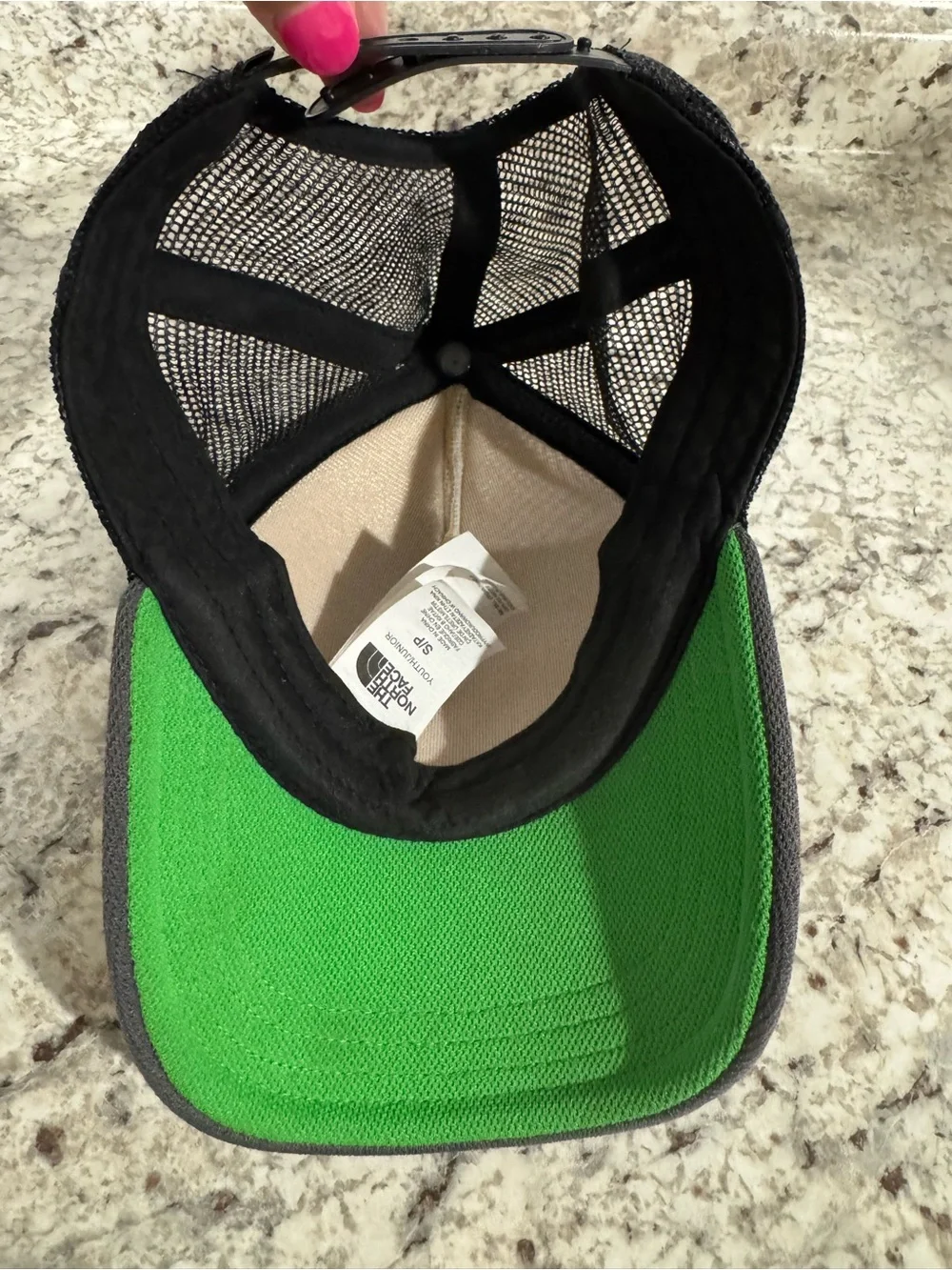 The North Face Mesh Snapback Trucker Hat Green Black Youth Small Outdoor